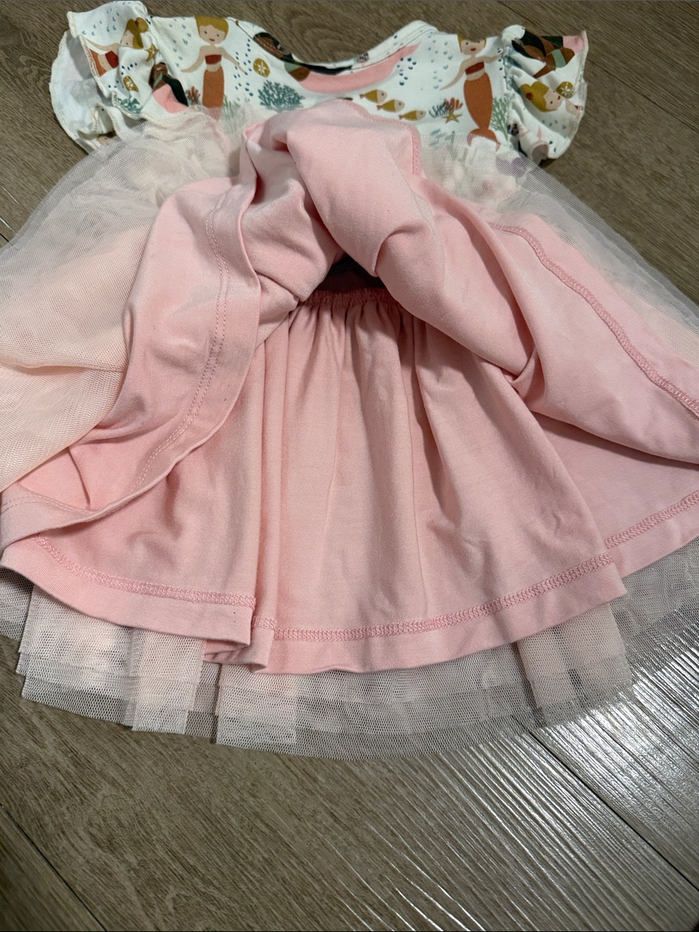 Girls' Pink Mermaid Print Tulle Dress - Picture 4 of 4